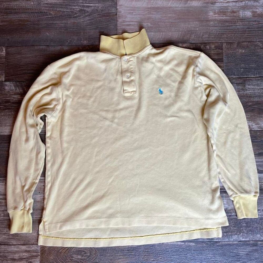 Vintage 90s Ralph Lauren Yellow Long Sleeve Polo Shirt - Size M